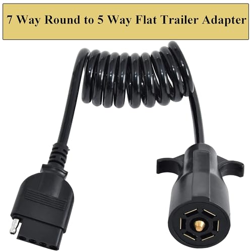 Oyviny 7 Way Round to 5 Way Flat Coiled Trailer Plug Adapter 7 Pin to 5 Pin Trailer Coiled Wiring Adapter Full Length 5 Foot (60 inches) - Thumbnail 4