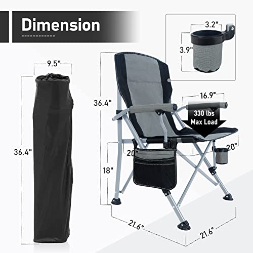 Folding Camping Chair Portable Outdoor Beach Chair, Heavy Duty Foldable Lawn Chair Support 330Lbs, Collapsible Lightweight Camp Chair With Cup Holder&Carry Bag For Fishing Outside Sports Picnic(Gray) #TOP2