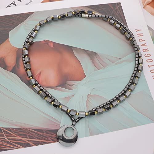 Uarein Magnetic Lymph Detox Necklace For Women Men,Lymph Drainage Hematite Magnetic Therapy Necklaces,Magnetic Slimming Necklace Set Anti Swelling Necklace (Round) #TOP4