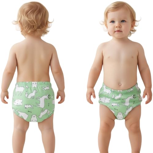 Image of Bembika Baby Potty Training Pants, Cotton Potty Training Pants for Babies, Waterproof Breathable Padded Underwear for Toddler (Green Animals) (M - Size)