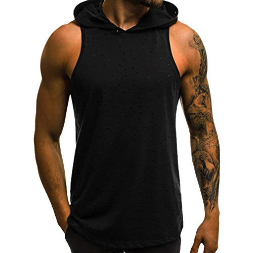 Yuandongxing Hombres Culturismo Algodón Sin Mangas Gimnasio Gimnasio con Capucha Chaleco Sin Mangas con Capucha Ropa de Entrenamiento Informal