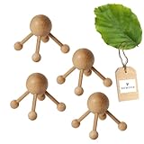4x HOFMEISTER® Massage-Gerät aus Buchen-Holz, gegen Verspannungen & Schmerzen, Wellness & Entspannung für den Rücken, Naturprodukt aus Europa, Massage-Spinne, 4 Beine, 8 cm