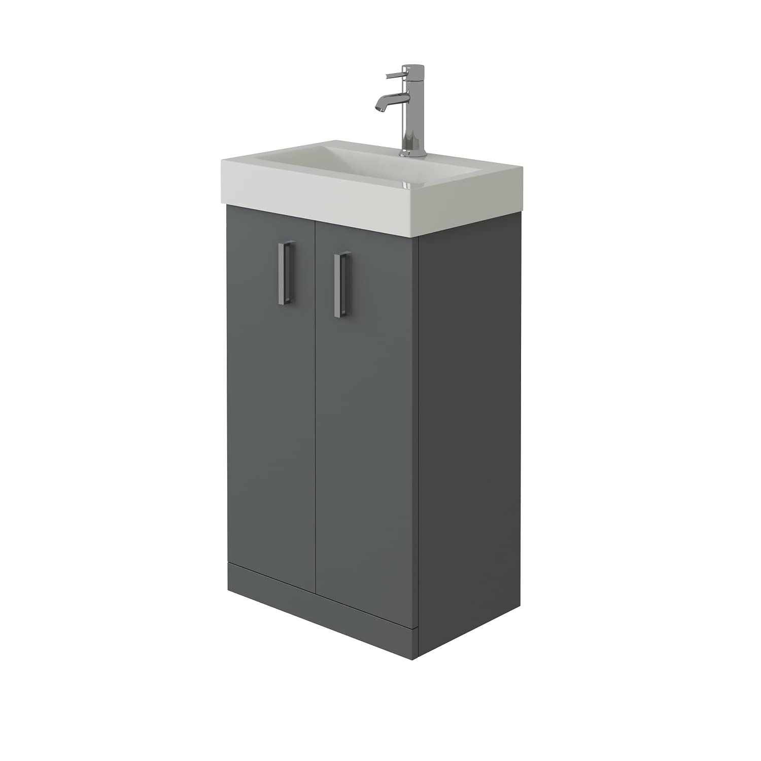 VeeBath Bathroom Cloakroom Vanity Basin Cabinet Unit Free Standing White High Gloss Sink Storage Furniture (Chatham Grey), (VB-CABINETBUNDLENEW) — image 1
