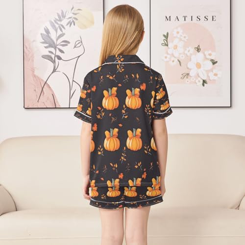 senya Pajama Sets Silky Button Down Nightwear Sleepwear Size 5-14 Years Bows Pumpkins4