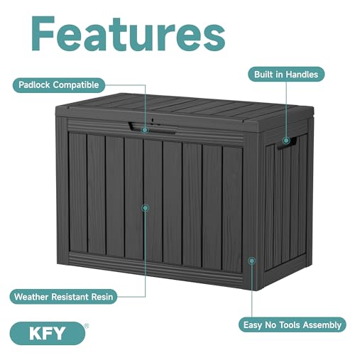 Image of 45 Gallon Waterproof Resin Deck Box, UV Resistant Outdoor Storage for Garden, Patio, Porch, Delivery, Striped Black