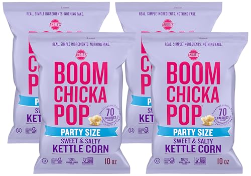 Angie's BOOMCHICKAPOP Sweet and Salty Kettle Corn Popcorn, Gluten Free, Party Size 10 oz. (Pack of 4)