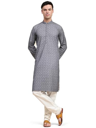 Image of SKAVIJ Men's Viscose Rayon Festive Printed Cotton Kurta Pajama Set | Traditional Ethnic Wear for Men | Perfect for Diwali, Wedding & Festive Celebrations