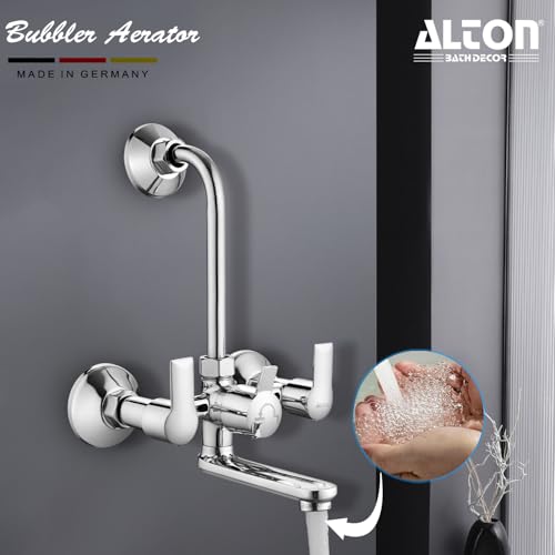 Image of ALTON XNO5085 Brass Wall Mixer With Provision For Over Head Shower and 190mm Long Bend Pipe (Chrome)