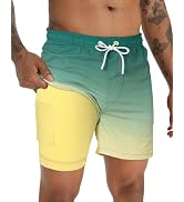 BOJIN Mens Swim Trunks with Compression Liner 5.5 Inch Inseam Bathing Suits Beach Board Shorts wi...
