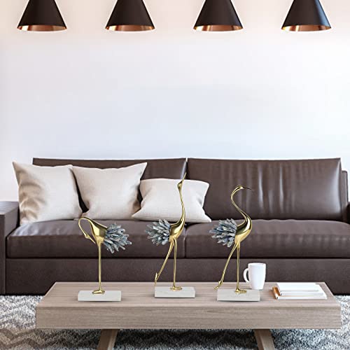 Modern Luxury Golden Crystal Copper Crane Ore Animal Birds Statue Home Decoration Accessories Living Room Soft Tv Cabinet Wine Cabinet Decor (Blue B) #TOP1