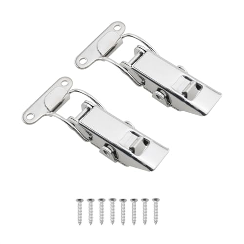 HJGarden 2PCS Stainless Steel Spring Box Latches Self Locking Buckles for Mechanical Equipment Instrument Shielding Boxes Silver Clamp Locks 3.27x1.57x0.86 inches for Tool Boxes Drawers