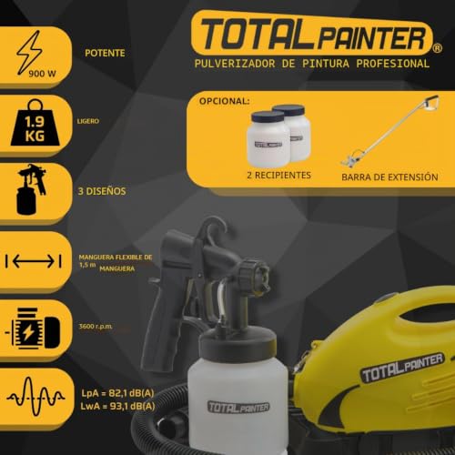 Pistola de pintura de 800 ml Total Painter con 3 boquillas intercambiables 3
