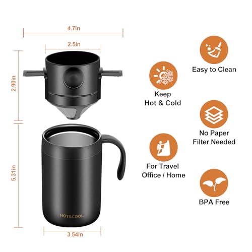 Image of MACIFECI 16oz Camping Coffee Maker Pour Over Coffee Maker Camping Coffee Pot Portable Coffee Maker for Travel Camping Offices Backpacking Outdoor (Black)