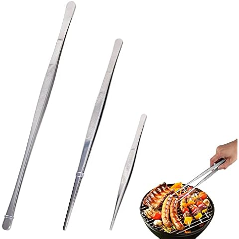 3 Pcs Cooking Tweezers Tongs Precision Serrated Tips Stainless Steel Kitchen Tweezers 6.3-inch 10-inch 12-inch Professional Chef Tweezer Kitchen Tools for BBQ, Cake Decoratingand Serving Cover