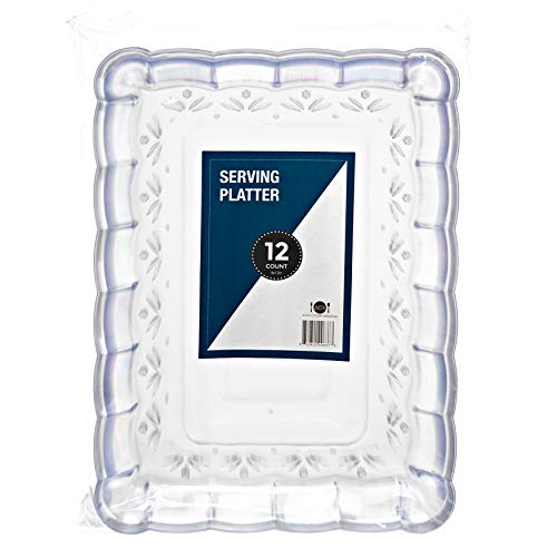 Disposable Serving Trays - 12 Pack - 9"x13" Clear Plastic Serving Trays - by Aya's Cutlery Kingdom