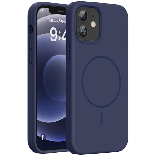 Image of Miracase Magnetic for iPhone 12 Case /iPhone 12 Pro Case, [Soft Anti-Scratch Microfiber Lining], Compatible with MagSafe, Liquid Silicone Shockproof Drop Protection Phone Case for 12 /12 Pro,Dark Blue