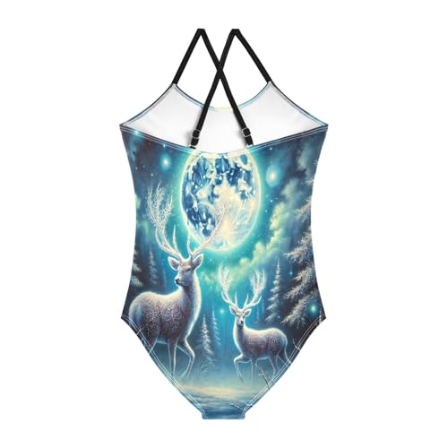 Moon Deer Night Girls Bathing Suit Swimsuit Summer Beach Swimwear One Piece Swimsuits2