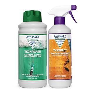 Nikwax TECH WASH WASH-IN Cleaner 1L + Nikwax TX DIRECT WATERPROOF SPRAY 500ml Cleans Effectively, Restores Waterproof Treatment for Jackets and Wet Weather Clothing. Waterproofing Protector Value Pack