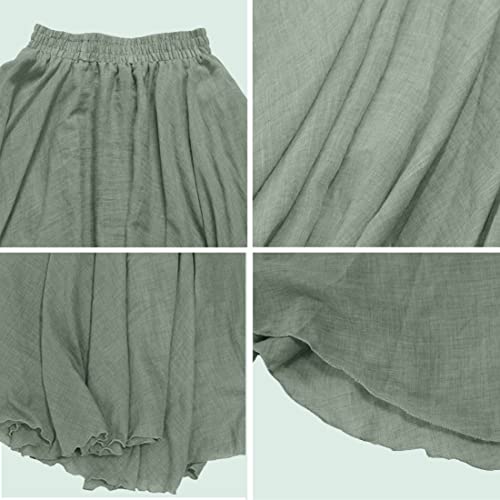 Asher Women's Bohemian Style Elastic Waist Band Cotton Linen Long Maxi Skirt Dress Waist 23.0"-35.0" (White, 85CM) - Thumbnail 6