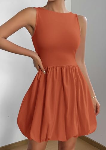 Image of PRETTYGARDEN Summer Dresses for Women 2026 Casual Mini Short Cocktail Dress Sleeveless Tank Crew Neck Bubble Sundress Pockets