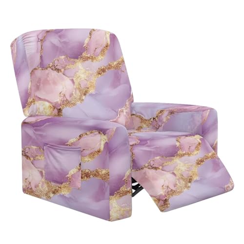 ZIATUBLES Funda para sillón reclinable con estampado de mármol rosa y dorado, de tela elástica, suave, antipolvo, 4 unidades, protector de muebles para silla de niño perezoso