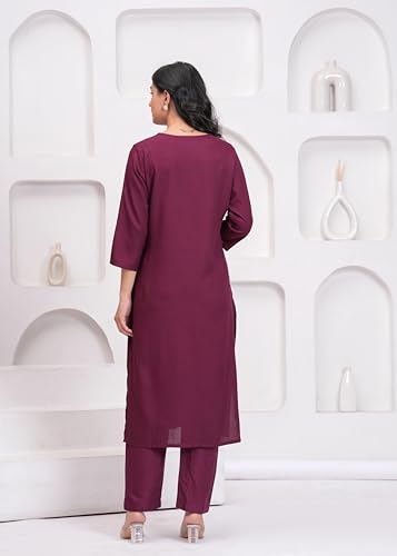 Image of ANILINE Women's Rayon Solid plain v neck kurta Trouser /Pant set