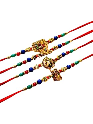 Image of Rakhi for Brother, Set of Designer Golden & Red Rakhi (Assorted)