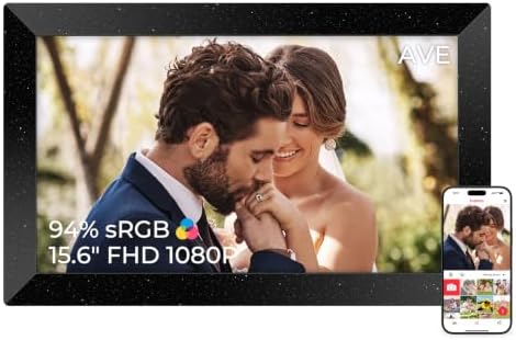 Frameo Digitaler Bilderrahmen 94% sRGB Sternen Schwarz 15.6” WLAN 1920*1080 | Tiefschwarz mit Sternenschimmer, verbindet die Familie überall via Frameo, passt zu jedem Wohnstil, ei