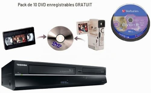 Toshiba DVR20 Enregistreur DVD/vidéo avec Freeview intégré (725/643) Lot de 10 DVD enregistrables gratuits