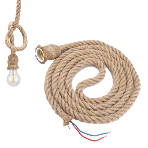 Gsycle Cable De Luz Colgante De Cuerda De Cáñamo, 300 Cm E27 Cable De Luz Colgante Vintage Lu De Techo Colgant Luces De Bricolaje Kit De Iluminación De Bricolaje Lampara Cuerda Para Lámpara Colgant