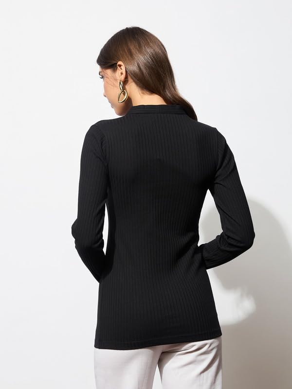 Image of barcino Black Rib Front Button Top