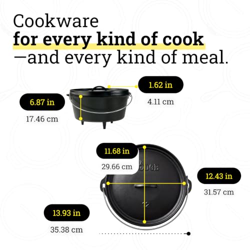 Image of Lodge Seasoned Cast Iron Camp Dutch Oven with Lid - 8 Quart - Dual Handles - Seasoned Cast Iron Cookware with Steel Handle & Strong Lid for Heavy- Duty Camping Cookware | camping-kitchen-equipment