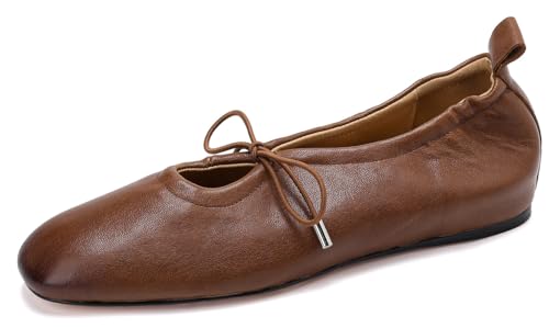 U-lite Women's Mary Jane Ballet Flats Soft Leather Lace-up Bow