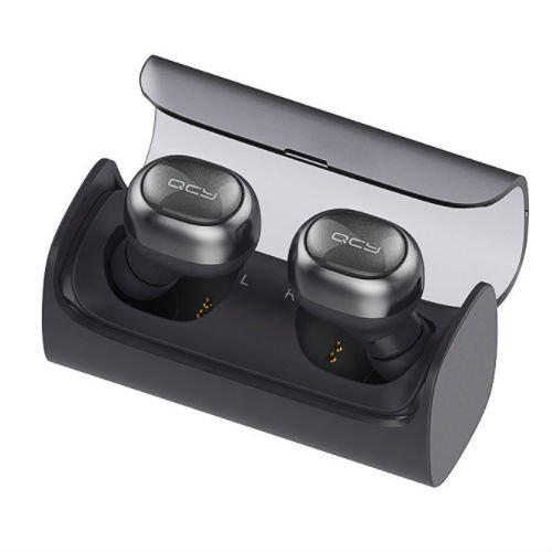Wireless Earbud, QCY Q29 Mini Dual V4.1 Bluetooth Headphones with Charging Case 12 Hours Stereo Music Time Built Mic for IPhone 7 Plus, Samsung, HTC, Motorola and Most Android Smartphone (Dark Grey)