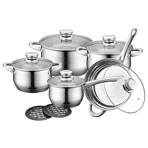 Royalty Line RL-1232 Set bateria de cocina ollas, sartenes de acero inoxidable 12 piezas