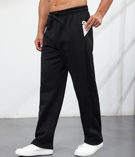 Men’s Fleece Sweatpants with Pockets Wide Straight Leg Open Bottom Pants Baggy Activewear Joggers for Men Workout3