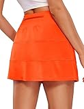 CRZ YOGA High Waisted A line Golf Skirts for Women - Mini Lined Tennis Casual Work Skorts with 3 Pockets Neon Orange XX-Small