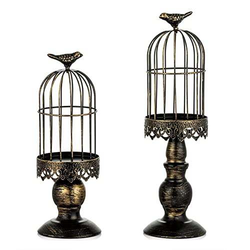 Surakey Birdcage Candle Holder, 2Pcs Vintage Candle Stick Holders, Wedding Candle Centerpieces for Tables, Iron Cage Candlestick Holder Candlelight Stands Wedding Dinner Home Decor - Black
