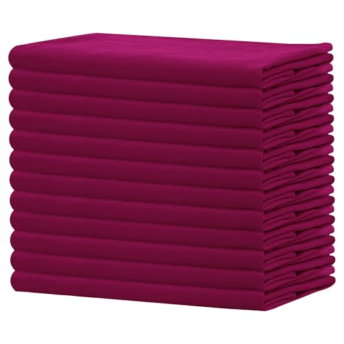 Sweet Needle - Lot de 12 - Serviettes de Table surdimensionnées 100% Coton 45 cm x 45 cm (18 po x 18 po), Bordeaux - Tissu épais pour Un Usage Quotidien avec...