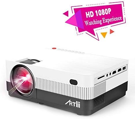 Portable Projector - Artlii 3200 Lumen Mini Projector for Iphone and Smartphone, Remote Learning, 1080P Support HD Projector with 180" Screen and Lens Zooming,HiFi Stereo,Compatible Chromecast Fire TV