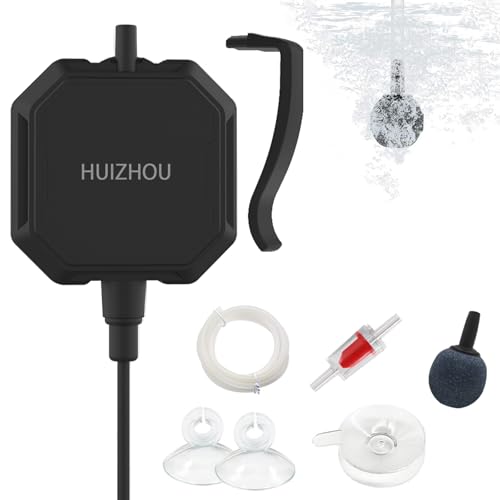 HUIZHOU 水槽エアーポンプ 1.5W 小型エアーポンプ 省エネ 低騒音 水族館 熱帯魚 アクアリウム 観賞魚 飼育 部品がそろっていて、3種類の固定方式