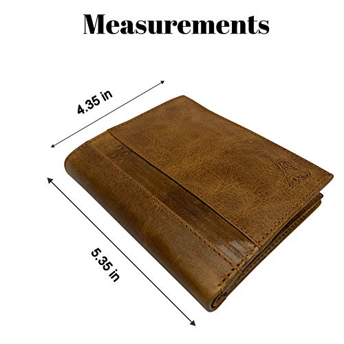 MARSHAL Bifold Genuine Leather RFID Blocking Wallet For Men Card Slots, 2 Bill Compartments, ID Windows, Money, (Cavelio Tan)4