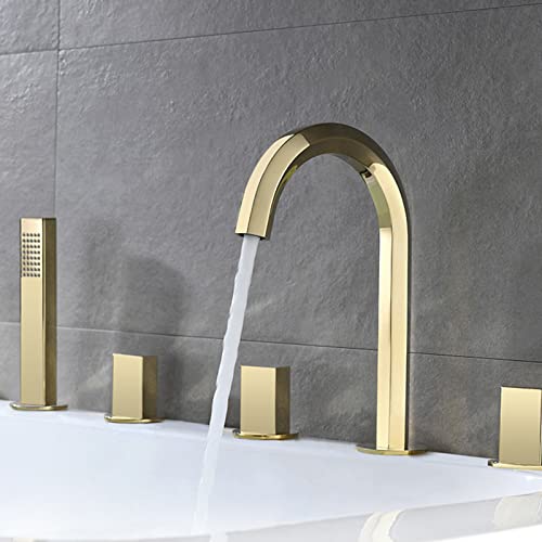 Ensemble de 5 robinets de baignoire or rose avec douche design sur pont