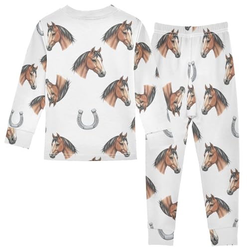 Pajama Sets Long Sleeve Horse Heads and Horseshoes Pattern Soft Comfy Sleepwear 2 Piece PJS 3-8T3