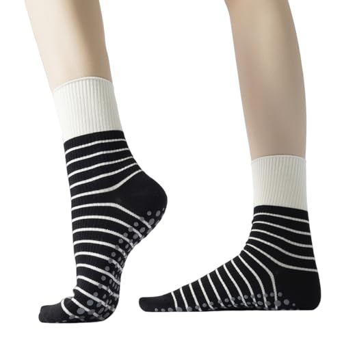 Image of Verdancy Yoga Pilates Socks with Grips for Women Non Slip Striped Cushioned Crew Socks for Barre Ballet Dance