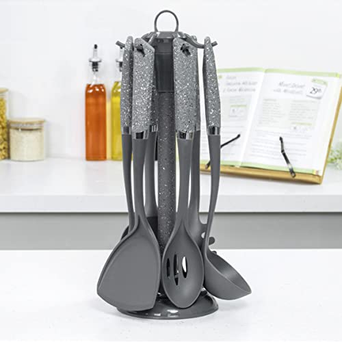 Blackmoor 66789 6-Piece Kitchen Utensils Set/Non-Scratch & Heat Resistant/BPA Free Plastic/Modern & Vibrant Stylish Grey Marble Colour/Space Saving Kitchen Storage