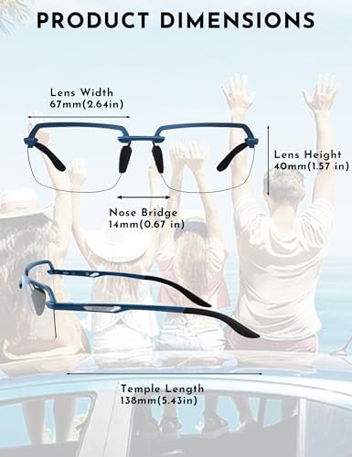 Image of BIRCEN Mens Metal Photochromic Sunglasses: UV Protection Al-Mg Sun Glasses Ultra-light Rimless Shades for Driving Cycling