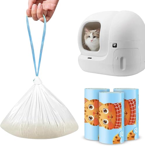 FEIGO 60 Stück Katzentoilettenbeutel, Katzenstreutasche, Mülltüten mit Tragegriff, Katzenklo Beutel,Selbstreinigende Katzentoilette Müllbeutel,Langlebige Reißfest Flüssigkeitsdicht