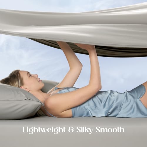 Image of Dream Valley Cooling Sheets King Size, Cooling Fitted Breathable Bed Sheets & Flat Sheet with 2 Pillowcases-4 PCS for Night Sweats & Hot Sleepers, Q-Max >0.45 Aerocool, Deep Pocket 16 inch,Quiet Gray