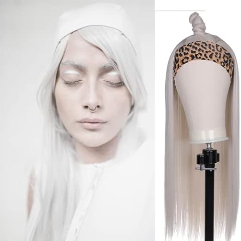FUHSI Headband Wig For Women Greyish White Non Lace Front Wig Long Straight Glueless FUTURA Fiber Synthetic Wig Color–22inch 60# Color Cover